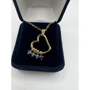 Vintage Mothers Birth Stone Heart With Kids Stones Pendant Necklace Danbury mint